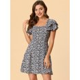 thumbnail image 4 of INSPIRE CHIC Robe Imprimée pour Femme à Encolure Carrée, Manches à Volants, devant Plissé, Bleu Foncé L, 4 of 6