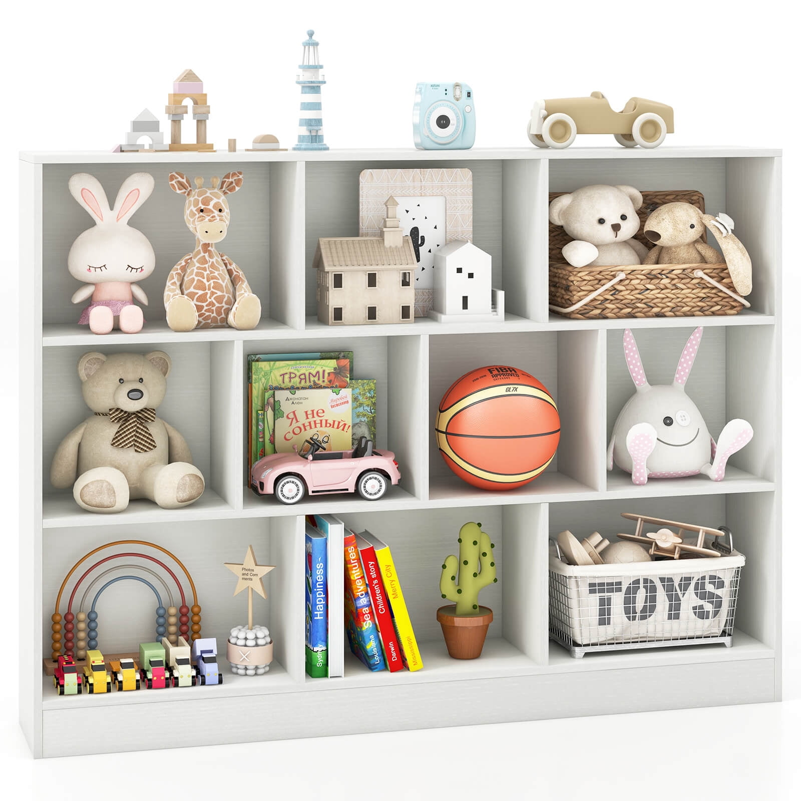 Costway 10-Cube Bookcase 41" Wooden Toy Storage Organizer for Kids Bookshelf White