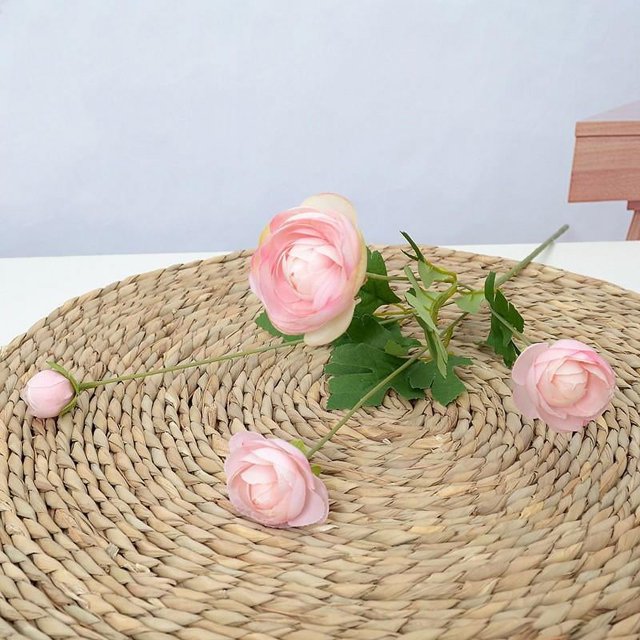 KUIZAP 60cm 5 Heads Artificial Ranunculus Flowers Floral Faux Peony Bouquet Wedding Home Decoration Simulation Artificial Flowers(Pink)