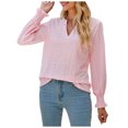 thumbnail image 1 of IROINID Reduced Womens Long Sleeve V-Neck Shirts Lounge Comfortable Solid Color Ruffle Sleeve Tops Blouse,Pink, 1 of 5