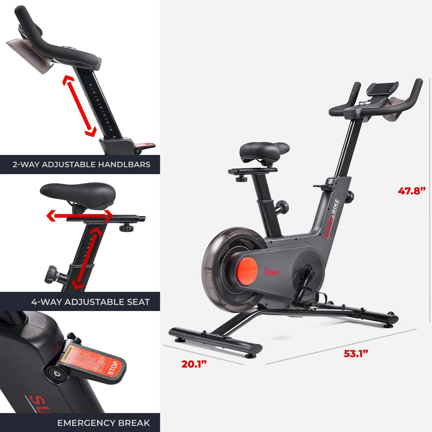 Sunny Health & Fitness TRYDEN Premium Connected Cycle Bike with 16-Level Electromagnetic Resistance, Digital LCD Dial & Exclusive SunnyFit® App Enhanced Bluetooth Connectivity - SF-B122049