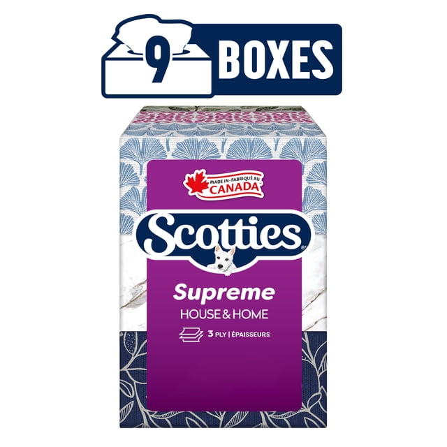 Scotties Supreme 3-Ply Facial Tissues, 9 Boxes, 81 Tissues Per Box