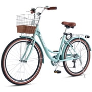 Viribus Women's Bike 24 Inch Beach & City Cruiser Bicycle with 7 Speed Basket Mint