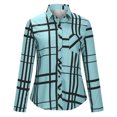 thumbnail image 4 of IROINID Hauts Réduits pour Femmes Grande Taille, Haut de Détente à Col à Revers, Ample, Boutonné, Manches Longues, Blouse à Carreaux, Bleu, 4 of 8