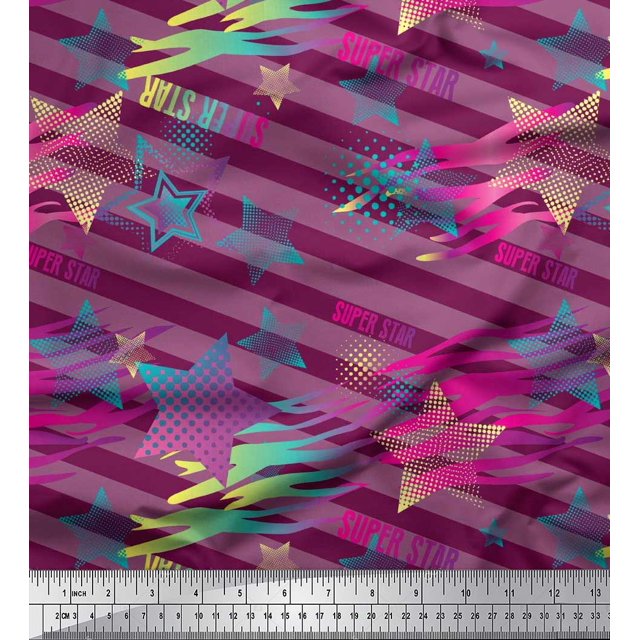 Soimoi Poly Georgette Fabric Star & Diagonal Stripe Print Fabric by the Yard 42 Inch Wide