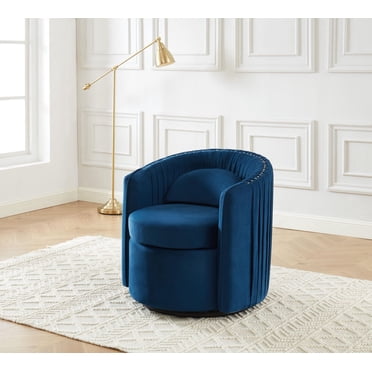 Fauteuil d'appoint pivotant à 360° K-Living en velours bleu sauge avec finition cloutée – pour salon, chambre ou bureau à domicile