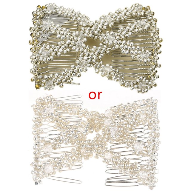 MesaSe Twist Rhombus Beaded Hair Side Combs Stretchable Double Clips Bun Maker