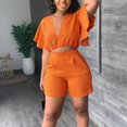 thumbnail image 4 of Mikilon Womens Oversized Stylish Outfits 2 Piece Set Ruffle Short Sleeve V-Neck Top Casual Shorts Summer Plus Size Suit Ruffle Short Sleeve V-Neck Top Casual Shorts Summer Plus Size Suits Orange Xs, 4 of 8