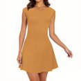 thumbnail image 1 of Mgmyaa A-Line Dress Robe Courte d'Été pour Femmes à Col Rond, Manches 1/4, Couleur Unie, Manches Cap, Robe de Cocktail pour Fête, 1 of 5