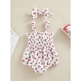 thumbnail image 2 of SUNSIOM Infant Girls 2Pcs Summer Outfits, Romper Dress Cherry/Carrot/Tree Print Romper Dress Ruched Jumpsuits with Headband, 2 of 9