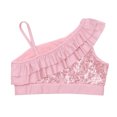 thumbnail image 4 of Yartina Kids Girls Asymmetrical Ruffled Sequin Performance Crop Tops Modern Jazz Hip Hop One Shoulder Dance Costume Pink 8, 4 of 7