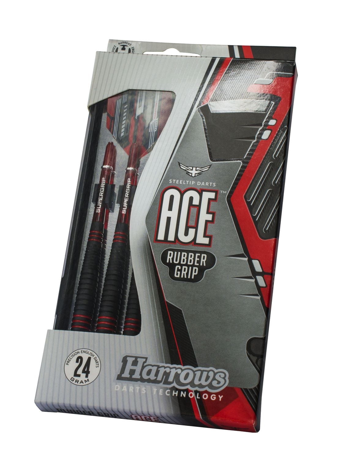 Harrows Ace Rubber Grip Steel Tip Brass Darts, 24 g, with Supergrip Shafts and Marathon Flights