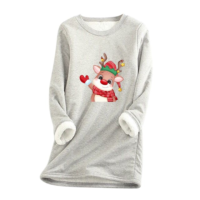 Hauts à Col Haut pour Femmes Automne et Hiver Mode Décontractée Tempérament Peluche Chaude sous-Couche Imprimé de Noël Pull Manches Longues Col Rond Long Pulls de Noël pour Femmes