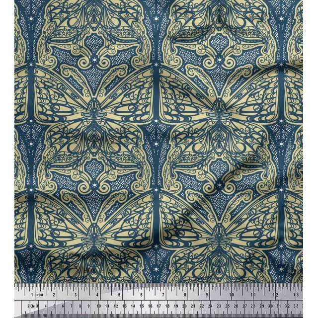 Soimoi Velvet Fabric Dot & Artistic Butterfly Print Fabric by Yard 58 Inch Wide