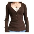 thumbnail image 2 of Gupgi T-Shirts Patchwork à Manches Longues avec Bouton-Poussoir Slim Femmes, 2 of 9