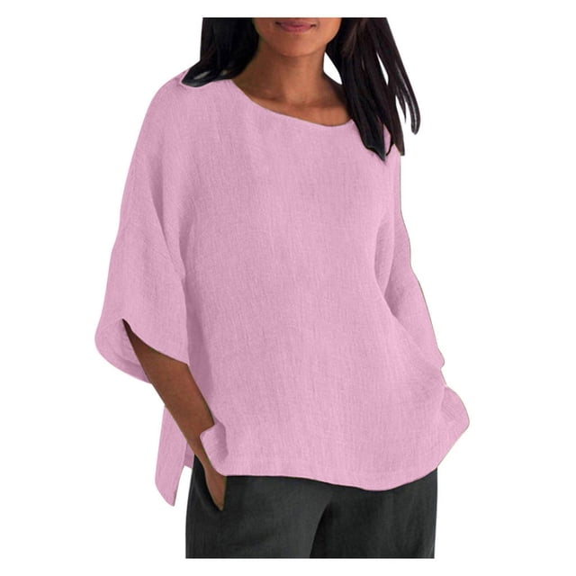 DPTALR Blouse Chemise Ample en Coton à Manches Courtes d'Été pour Femme à Col Rond