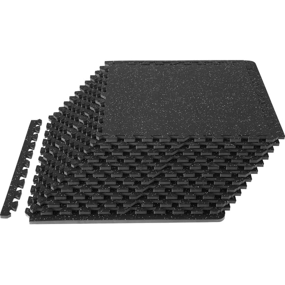 VEVOR 12 PCS 1/2 inch Thick Gym Floor Mats, 24" x 24" EVA Foam & Rubber Top Interlocking Workout Floor Mats with 48 sq.ft Coverage, Waterproof Exercise Puzzle Flooring for Gym, Home, Garage, Basemen