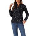 thumbnail image 1 of INSPIRE CHIC Women's Tie Ruffled Neck Blouse Long Sleeves Tops S Black-Star, 1 of 6