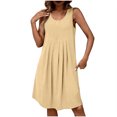thumbnail image 1 of biudgviw Robe Femme en Coton et Lin Été Sans Manches Col Rond Plissée devant Midi Ample Robe Débardeur Robe Tunique Décontractée, 1 of 6