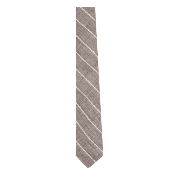Gierremilano Homme Marron / Blanc Soie, Lin et Poly Surélevé Diagonale Stripe Cravate - Taille Unique