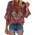 thumbnail image 1 of Pompotops Mode Femme Ample Col en V Manches 3/4 Imprimé devant Bouton Cardigan Chemise Hauts T-shirt Liquidation, 1 of 6