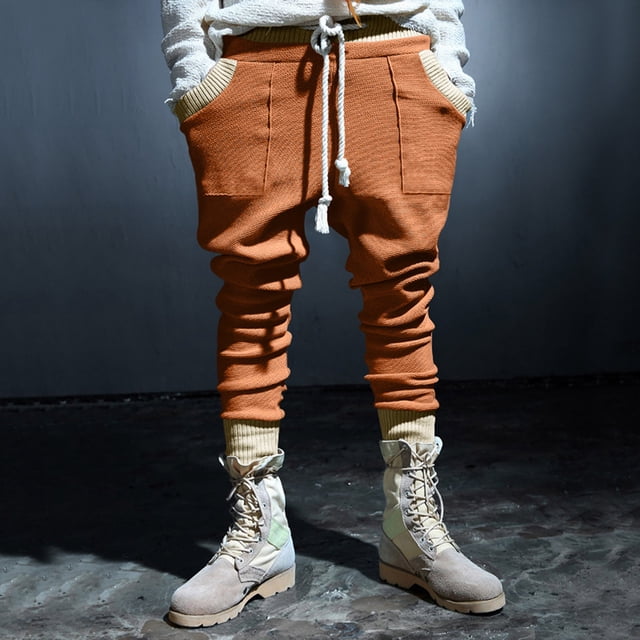Mefallenssiah Men'S Solid Color Sport Loose Pleated Small Legs Lace-Up Solid Color Full Length Pants