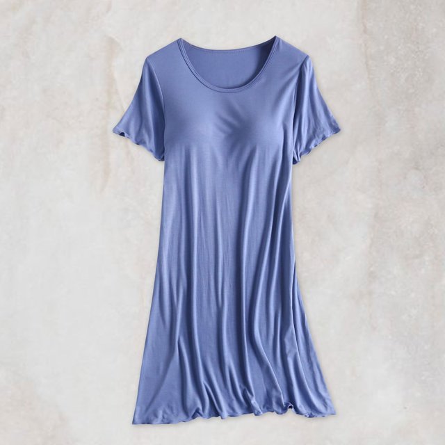 Qertyioot Ensembles de Détente d'Été pour Femmes, Bretelles Pyjama Grande Taille Robe de Maison Courte Robe de Pyjama avec Coussinet de Poitrine Style Mince Débardeur Intégré Couleur Demi-Manche Intégrée à Moins de 15 $