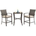 thumbnail image 4 of Patiojoy 3-Piece Patio Rattan Furniture Set Outdoor Bistro Set Cushioned Chairs & Table Set Brown, 4 of 5