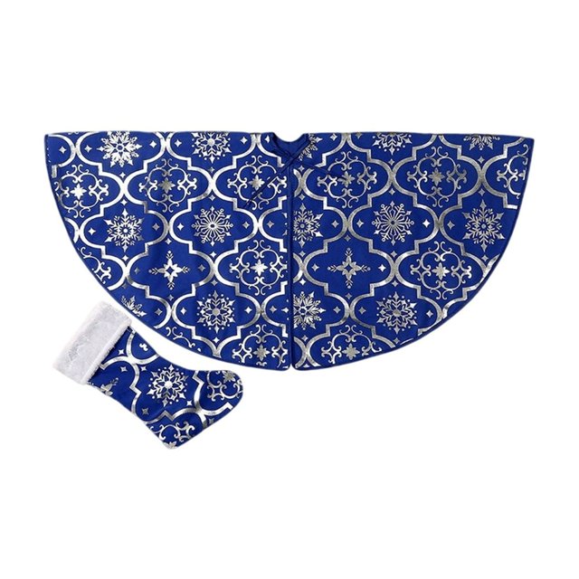 Blue 35In Christmas Tree Skirt Christmas Tree Bottom Decoration For Merry Christmas Party Christmas Tree Decoration Comes With Socks Tree Skirt And Socks Set
