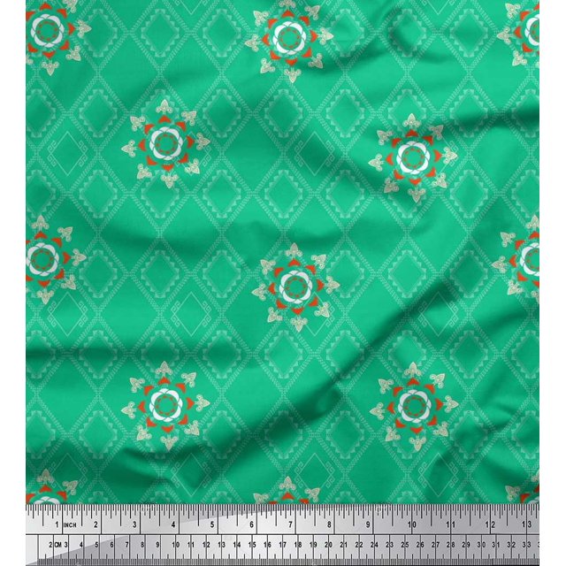 Soimoi Polyester Crepe Fabric Damask & Argyle Geometric Printed Fabric 1 Yard 52 Inch Wide