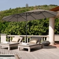 thumbnail image 1 of Costway Parasol de Patio Double Face Jumeau 15 Pieds Pare-Soleil Extérieur à Manivelle de Marché Base Café, 1 of 9