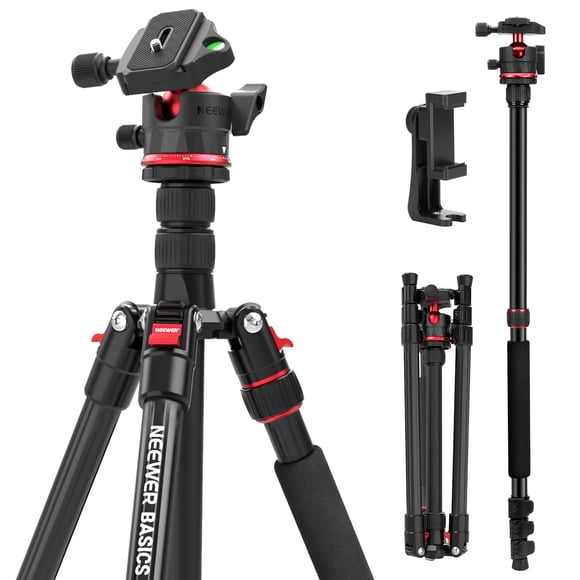 NEEWER Basics 72" / 182 cm Travel Tripod Monopod for Camera, Compact Lightweight Portable Video Recording Stand, Arca Type Ball Head, Cell Phone Hold