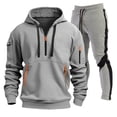 thumbnail image 1 of Ketyyh-chn99 Mens 2 Piece Tracksuits Hoodies Drawstring and Cargo Sweatpants Sets Men's Sports Solid Color Multipocket Half Zipper Hooded Sweater Matching Waist Casual Pants Size for 3XL,Light Gray, 1 of 5