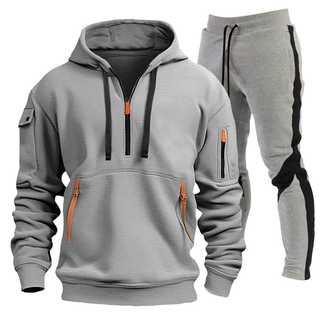 Ketyyh-chn99 Mens 2 Piece Tracksuits Hoodies Drawstring and Cargo Sweatpants Sets Men's Sports Solid Color Multipocket Half Zipper Hooded Sweater Matching Waist Casual Pants Size for 3XL,Light Gray