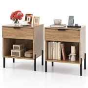 Costway 2PCS Nightstand with Charging Station Drawer Compartment Modern Side End Table