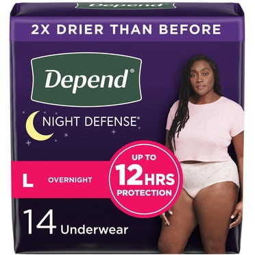 Depend Night Defense Incontinence Underwear for Women, Adult Diapers, L, 14 Count