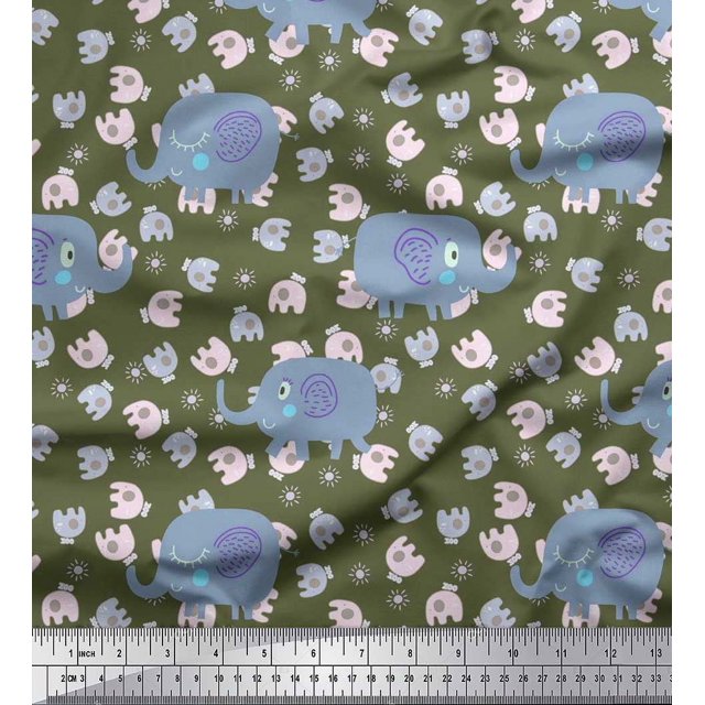 Soimoi Poly Georgette Fabric Cute Elephant Kids Decor Fabric Printed Yard 42 Inch Wide