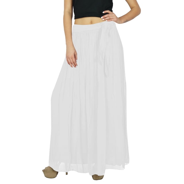 Bimba Jupe Longue Blanche Maxi pour Femmes Style Tulipe en Georgette Boho Bas-22