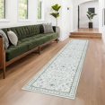 thumbnail image 3 of Oushak Runner 2x10 Hallway Rug - Floral Pastel Boho, Washable Low Pile Non Slip Extra Long Runner Rugs for Kitchen, Hall Way - Cream Blue and Green, 3 of 7