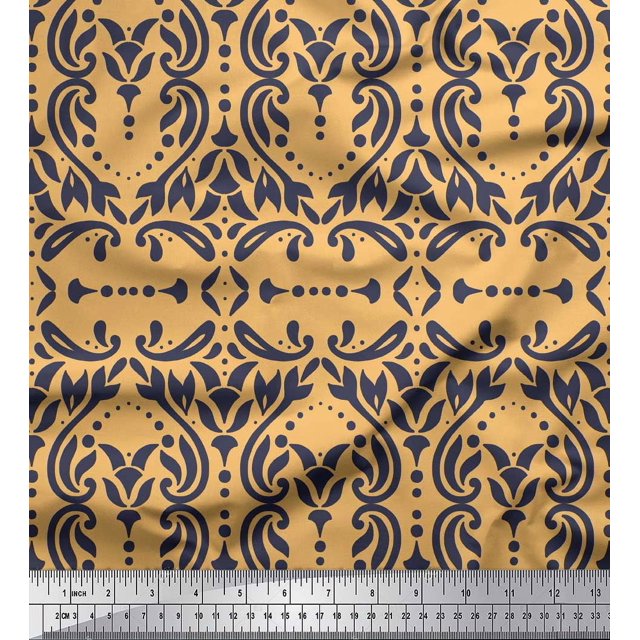 Soimoi Orange Rayon Fabric Moroccan Damask Decor Fabric Printed Yard 56 Inch Wide
