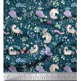 thumbnail image 1 of Soimoi Blue polyester Crepe Fabric Unicorn & Floral Print Sewing Fabric Yard 52 Inch Wide, 1 of 1