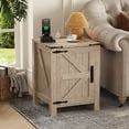 thumbnail image 4 of GloryStar Rustic 2-Tier Nightstand with USB Charging, Farmhouse Bedside Table with Sliding Barn Door for Bedroom, 4 of 8