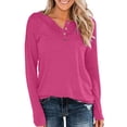 thumbnail image 2 of Timegard Womens Tops Long Sleeve Notched V-Neck Button Comfy Tee Fall Casual Loose Shirts Tops Blouse, 2 of 4