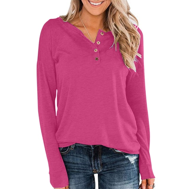Meichang Womens Henley Tops Long Sleeve Shirts Basic Henley Neck Button Pullover Casual Loose Fit Womens Tops