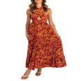 thumbnail image 2 of Femmes Été Crossover Licol Cou Sans Manches Plaid Coupé Dos Flowy une Ligne Maxi Robe Rose XL, 2 of 7