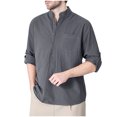 thumbnail image 1 of RXIRUCGD Mode Homme Uni Col Rabattu Demi-Cardigan Haut Décontracté Chemise Hauts à Boutons, Gris, Taille : 2TG, 1 of 2