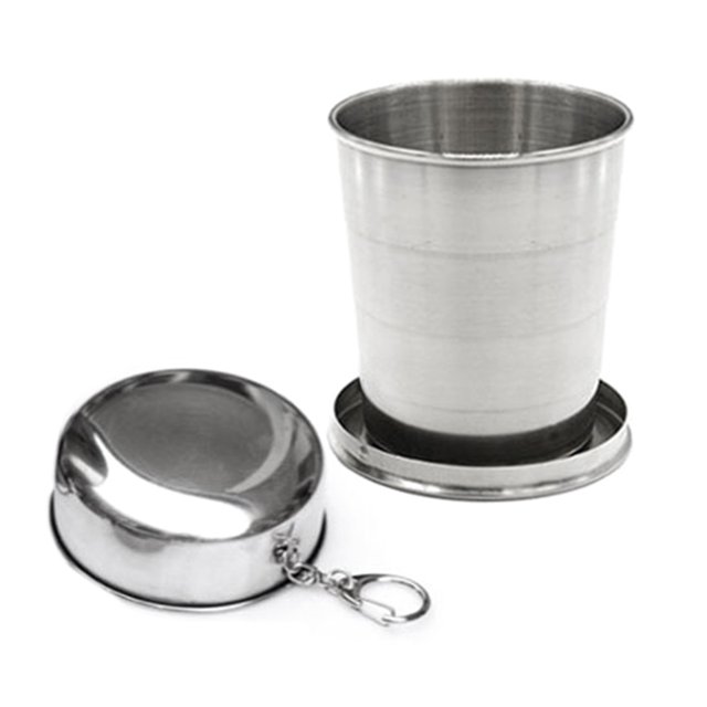 Tasse Pliante en Acier Inoxydable avec Porte-Clés pour Camping de Randonnée en Plein Air