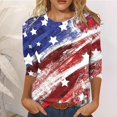 thumbnail image 2 of IROINID Offres T-Shirts à Manches Longues pour Femmes Col Rond Détente Trois Quarts Imprimé Drapeau Hauts T-shirt Blouse, Rouge, 2 of 6