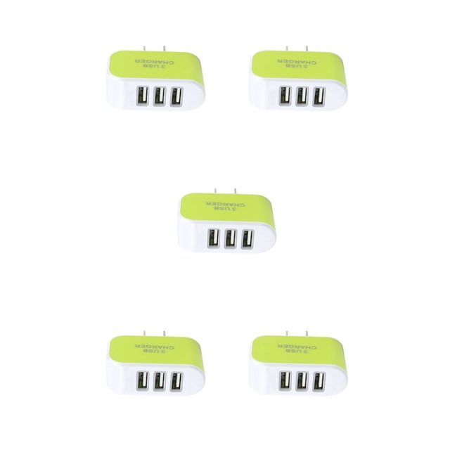 crativent Wall Charger 3 Port Universal Lightweight Compact USB Power Adapter Phone Charging Cell Cameras MP3 Gift Mobile Green 5Set