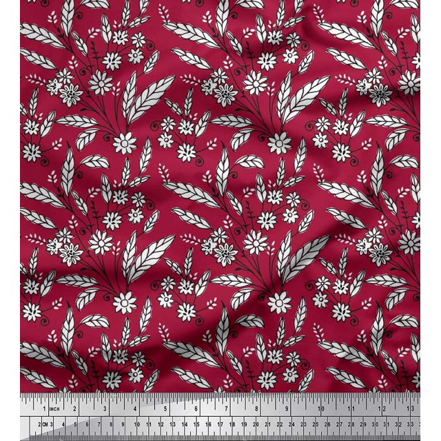 Soimoi Poly Georgette Fabric Leaves & Floral Block Print Fabric by The Yard 42 Inch Wide